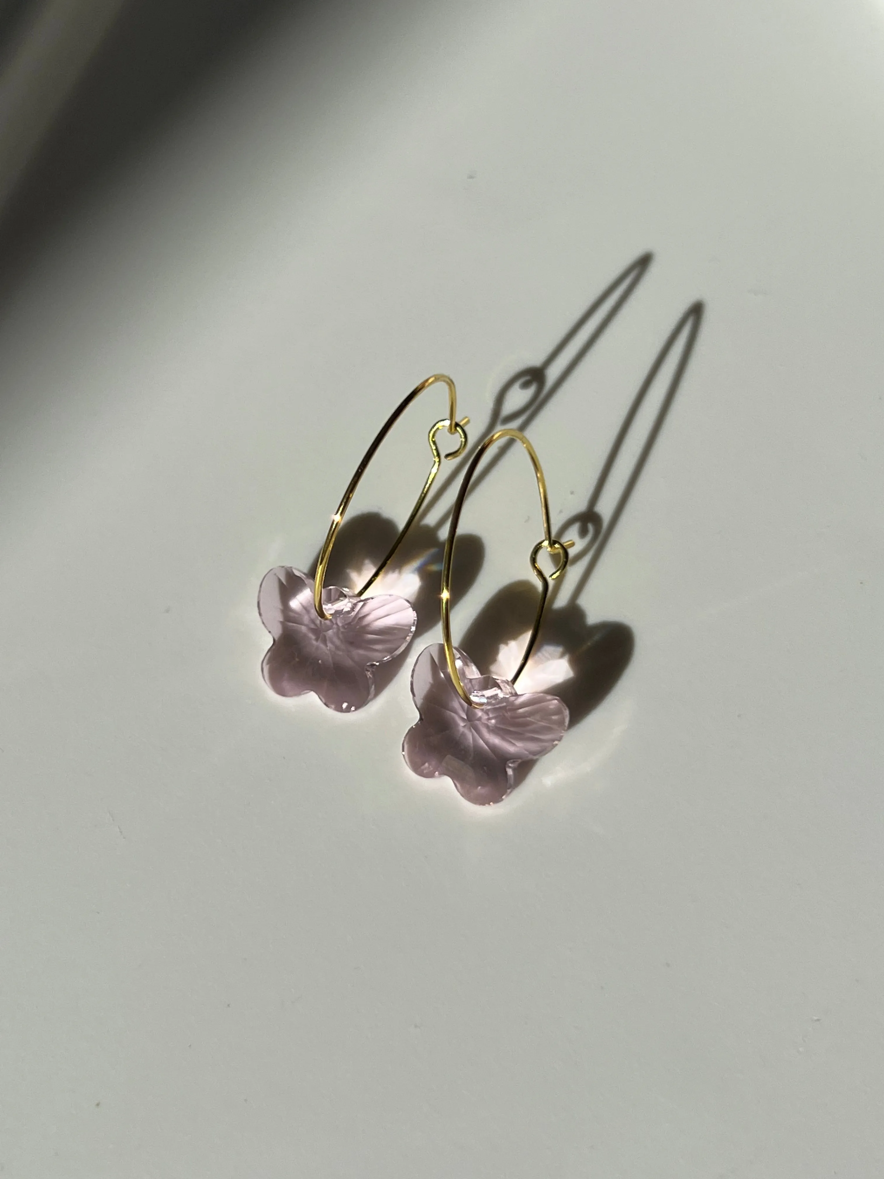 SOFT PINK SWAROVSKI BUTTERFLY HOOPS