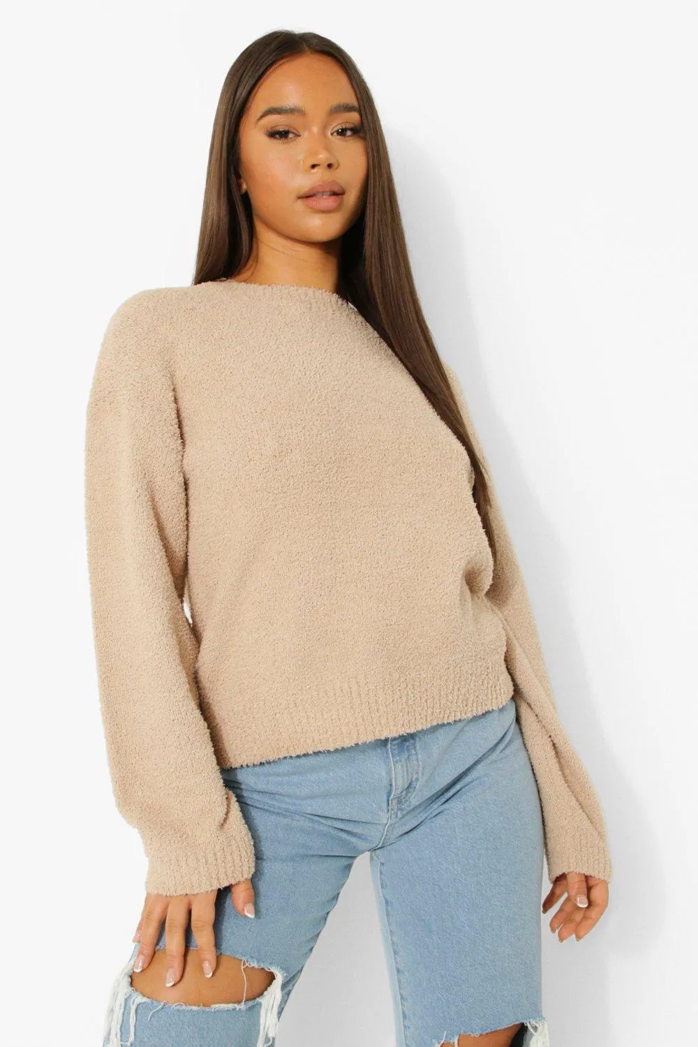 Soft Teddy Knit Crew Neck Sweater