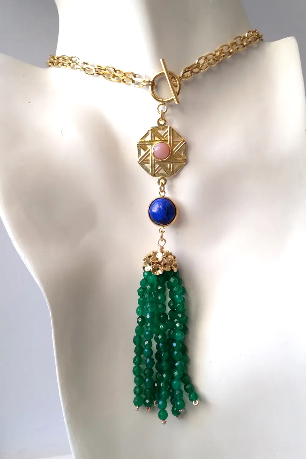 Solihiya with Green Quartz Tassle Two Way Necklace