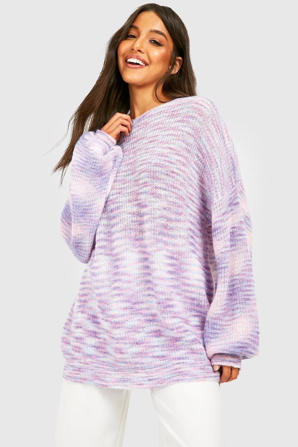 Space Dye Balloon Sleeve Knitted Sweater