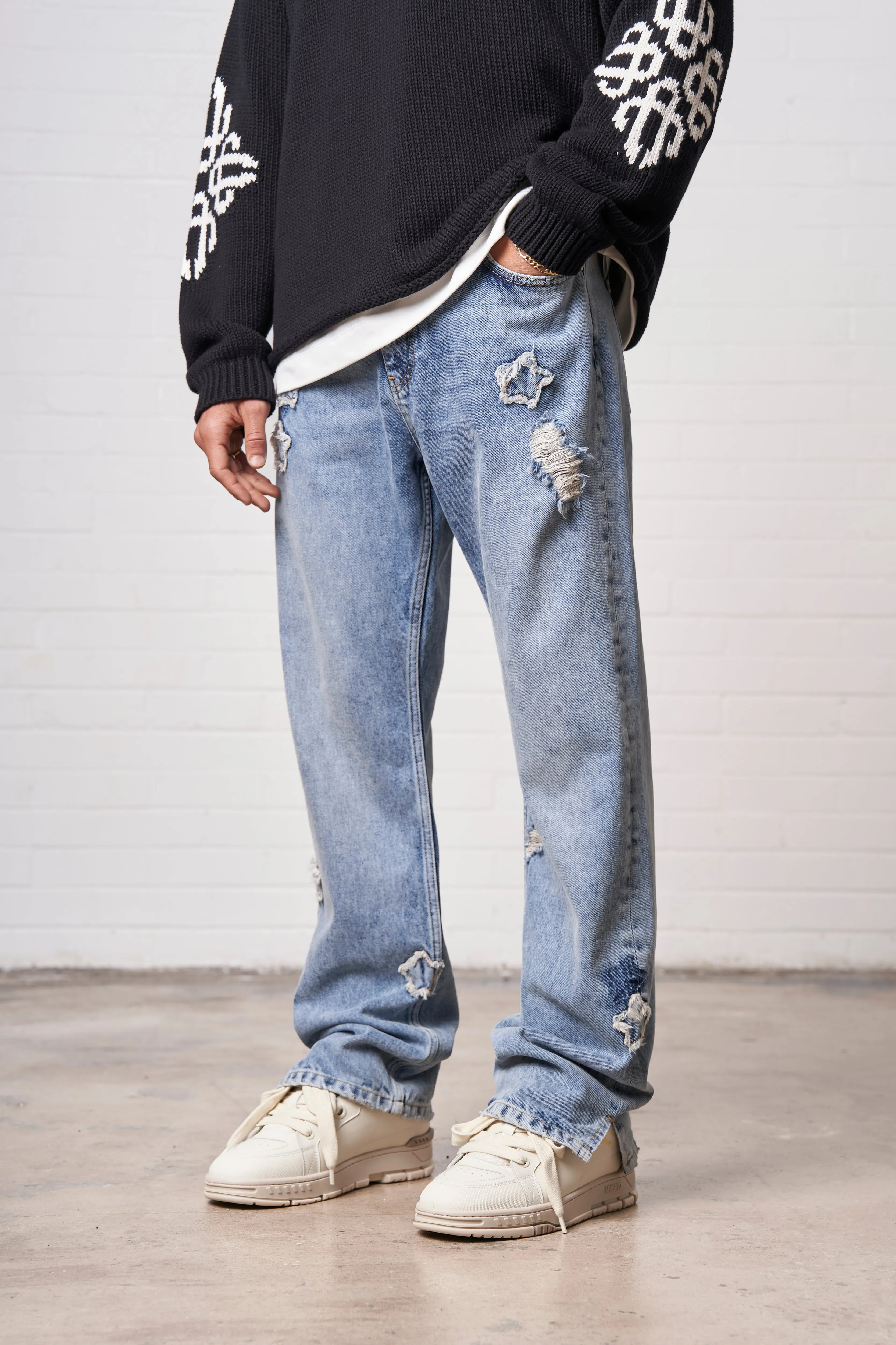 STAR APPLIQUE DENIM JEANS - BLUE WASH