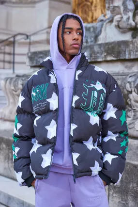 Star Print Funnel Neck Puffer