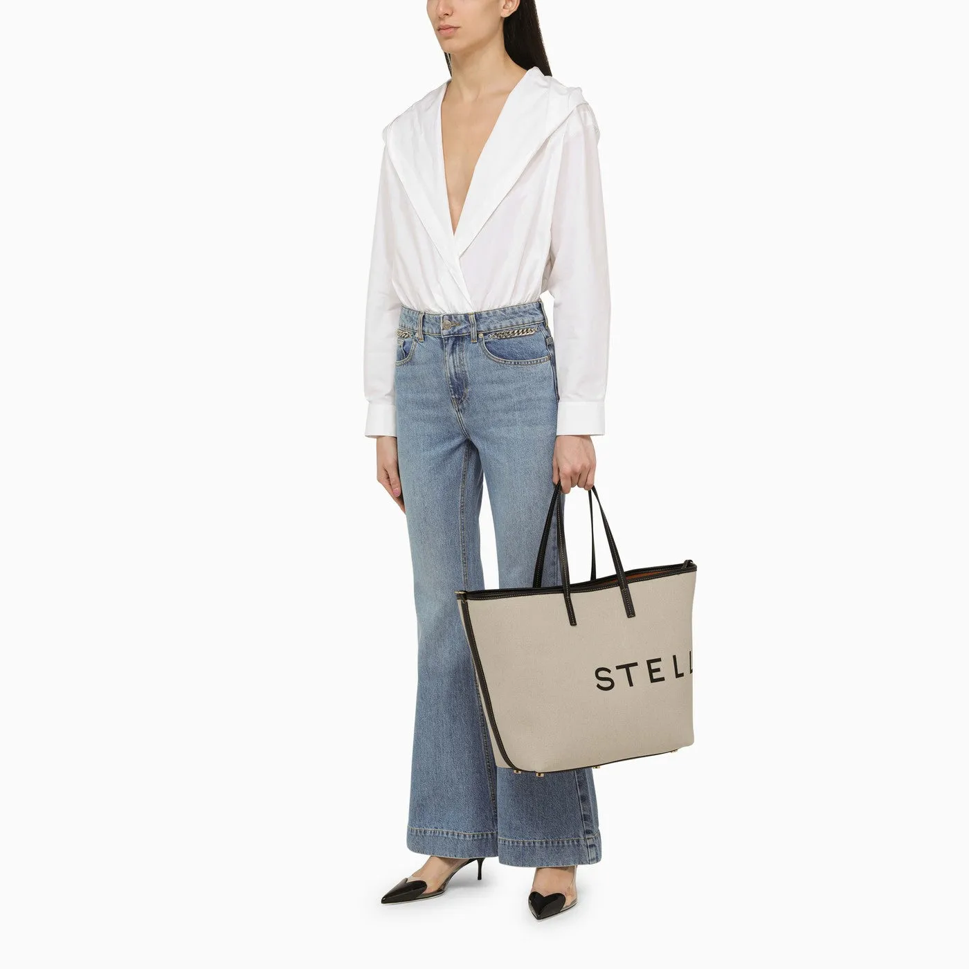 Stella McCartney    Stella Mc Cartney Ecru Cotton Blend Tote Bag With Logo