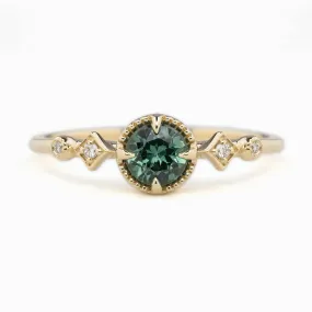 Stella Ring 5mm 0.60ct Blue green Montana Sapphire 14K Yellow Gold