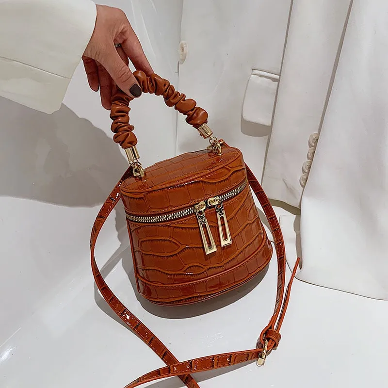 Stone Crocodile Pattern Bucket Bag