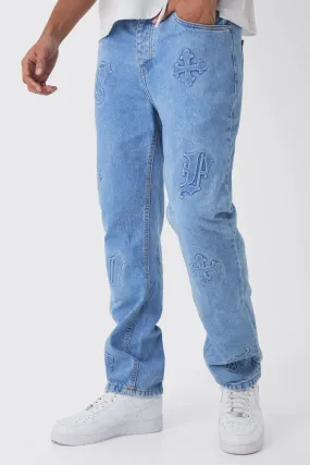 Straight Leg Cross Embossed Jeans