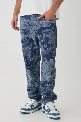Straight Leg Scenic Jacquard Jeans