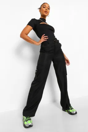 Strap Detail Wide Leg Cargo Pants