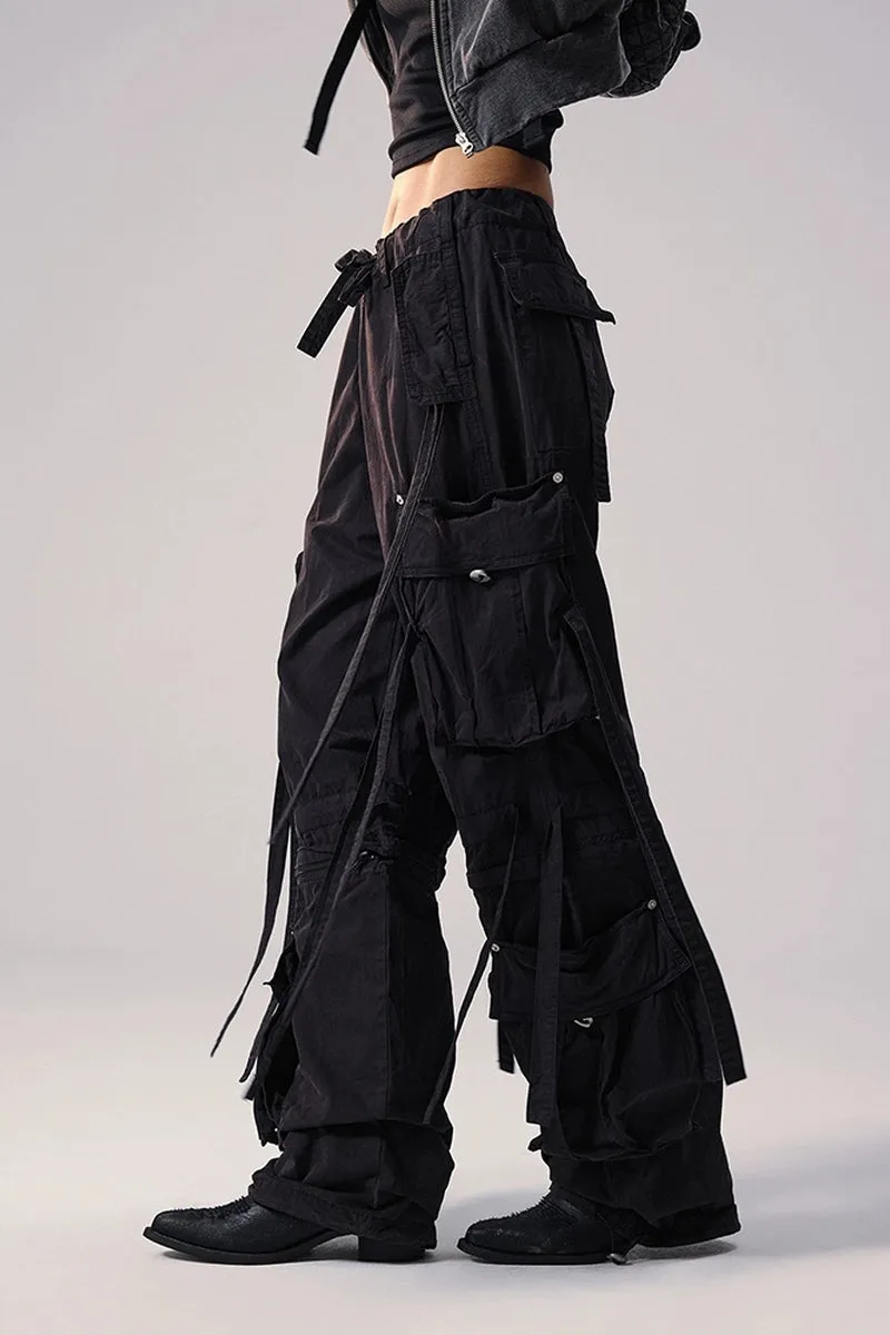 Strap Detail Wide Leg Cargo Pants