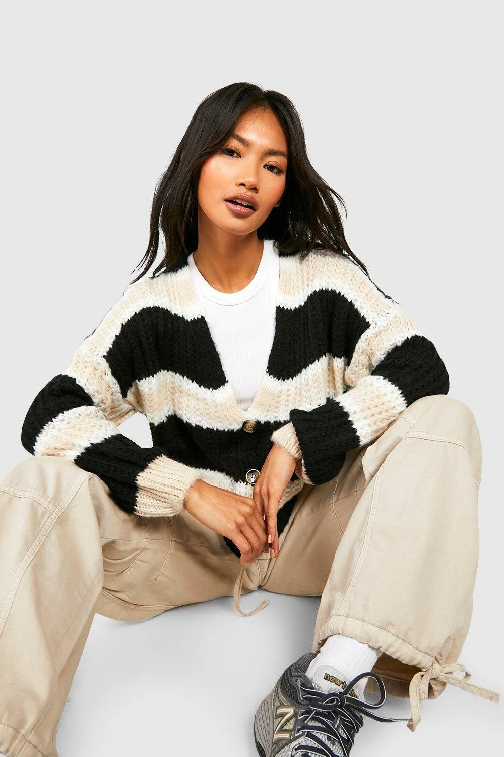 Stripe Button Through Soft Knit Cardigan
