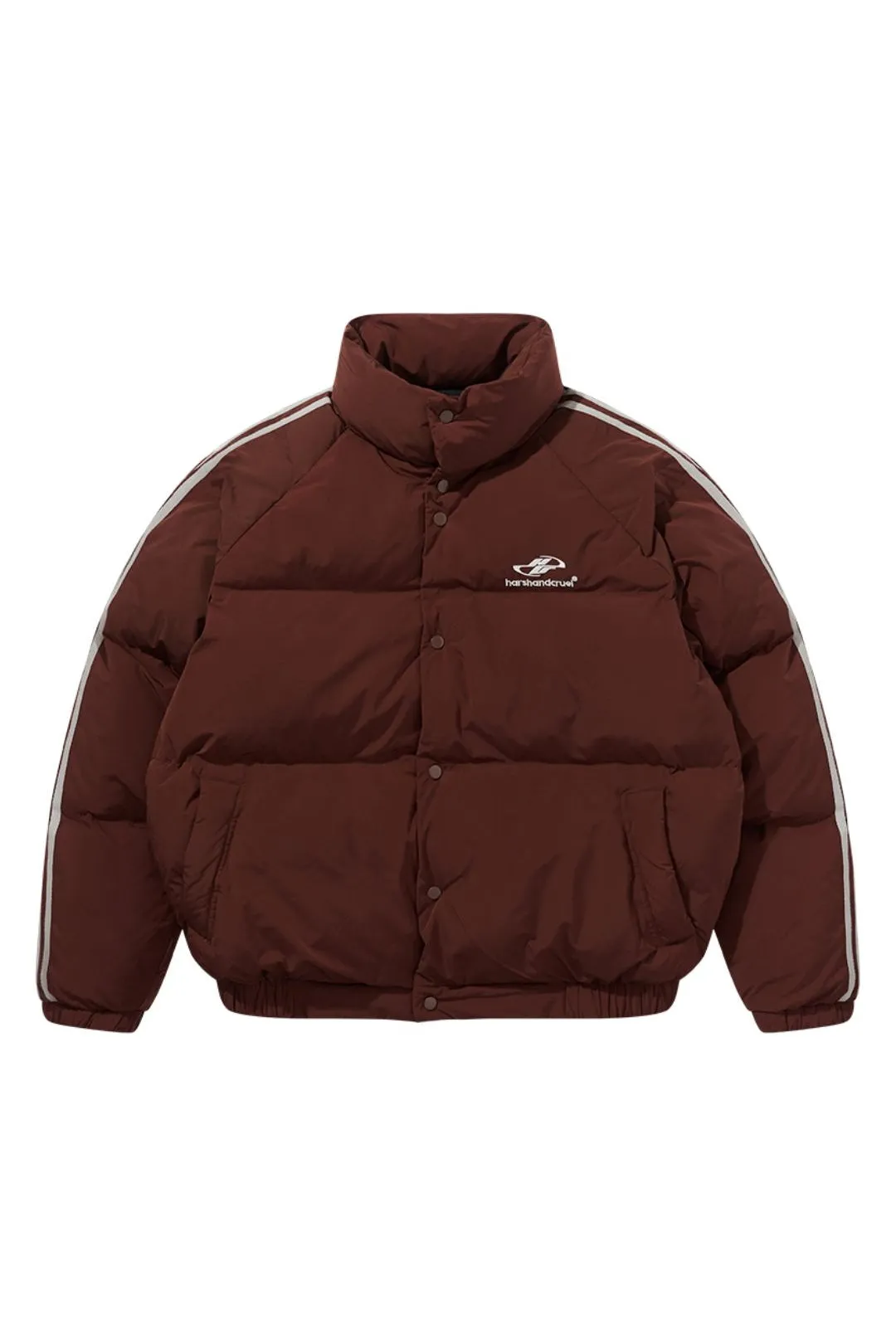 Striped Sleeves Embroidered Logo Down Jacket