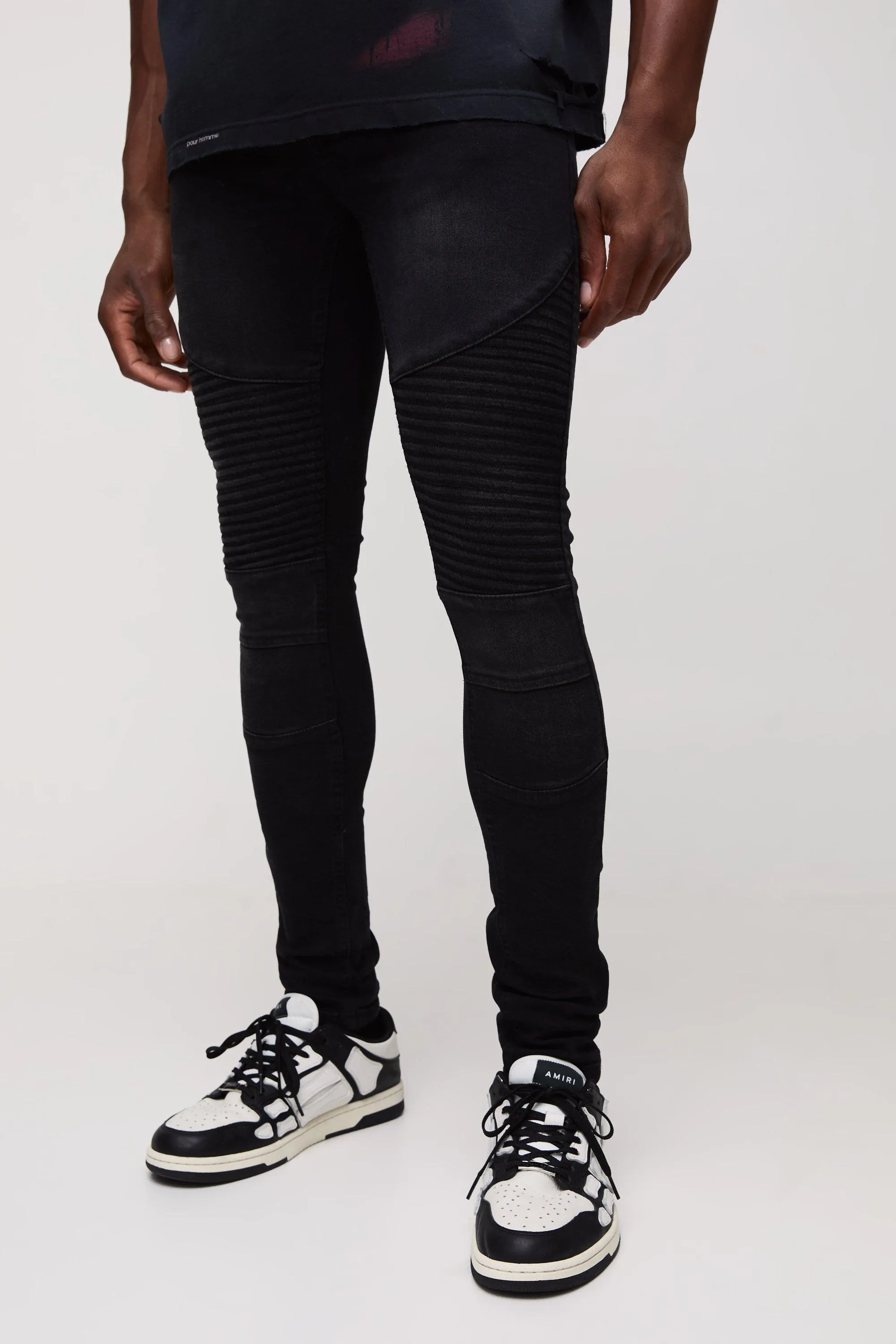 Super Skinny Biker Crinkle Wash Jeans