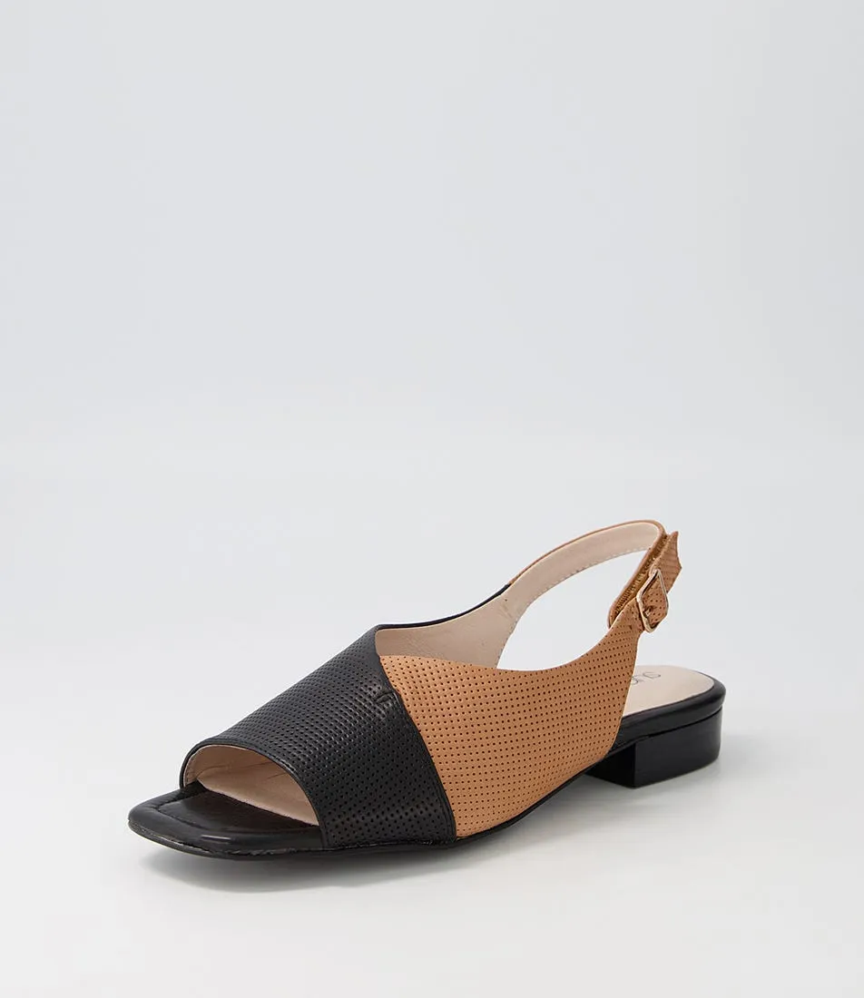SUPERSOFT Irmina Black Dark Tan Leather Sandals
