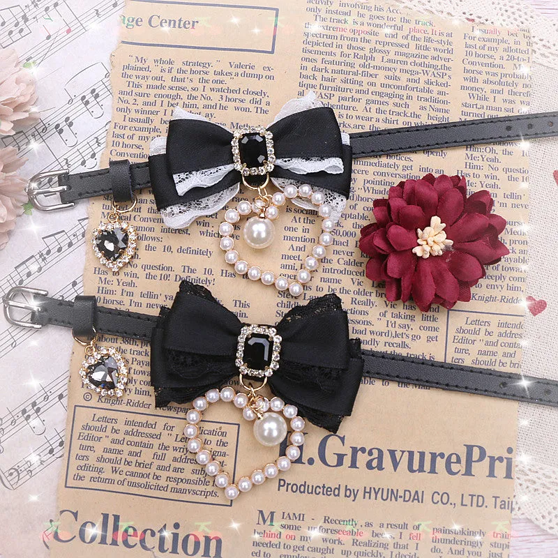 Sweet Princess Style Cute Pink Black Bow Heart Necklace ON642