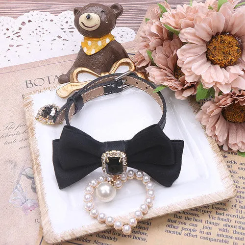 Sweet Princess Style Cute Pink Black Bow Heart Necklace ON642