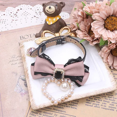 Sweet Princess Style Cute Pink Black Bow Heart Necklace ON642