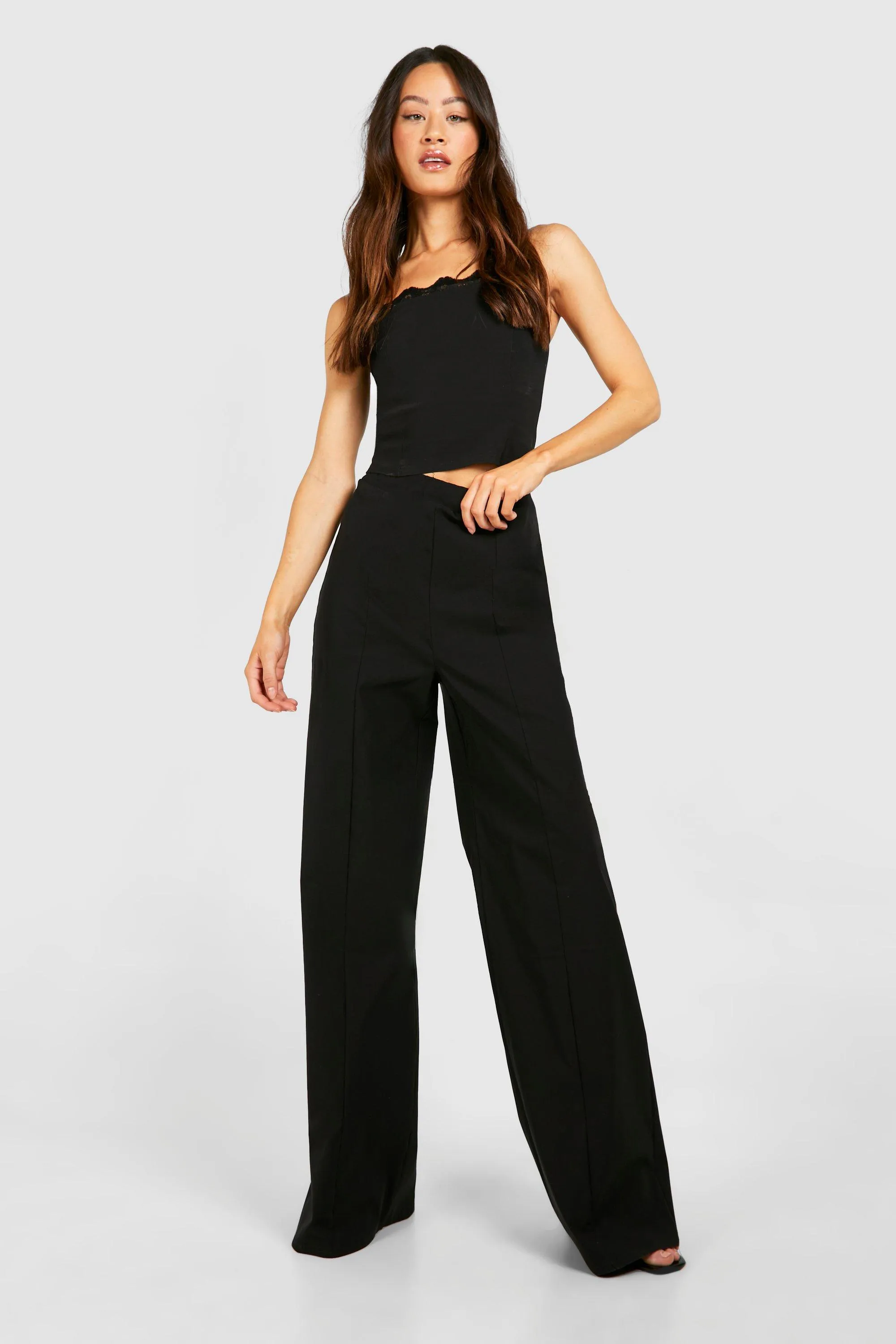 Tall Bengaline Stretch Seam Detail Wide Leg Pants