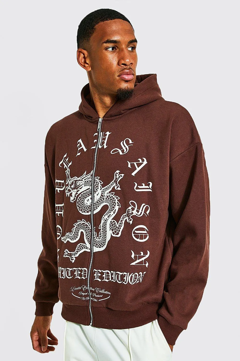 Tall Dragon Print Zip Through Hoodie