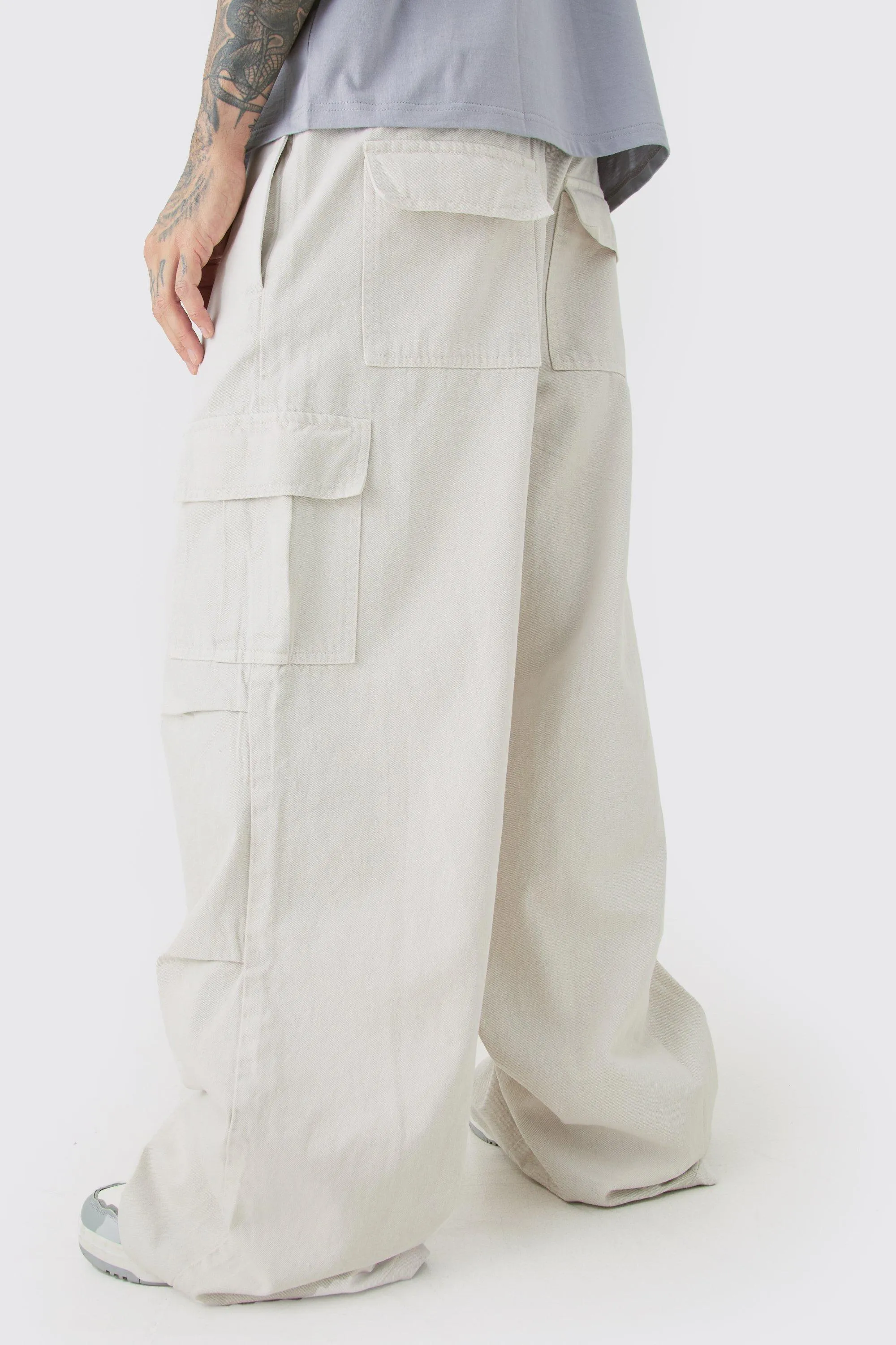 Tall Extreme Baggy Fit Cargo Pants In Ecru