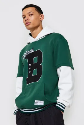 Tall Faux Layer Varsity Print Hoodie