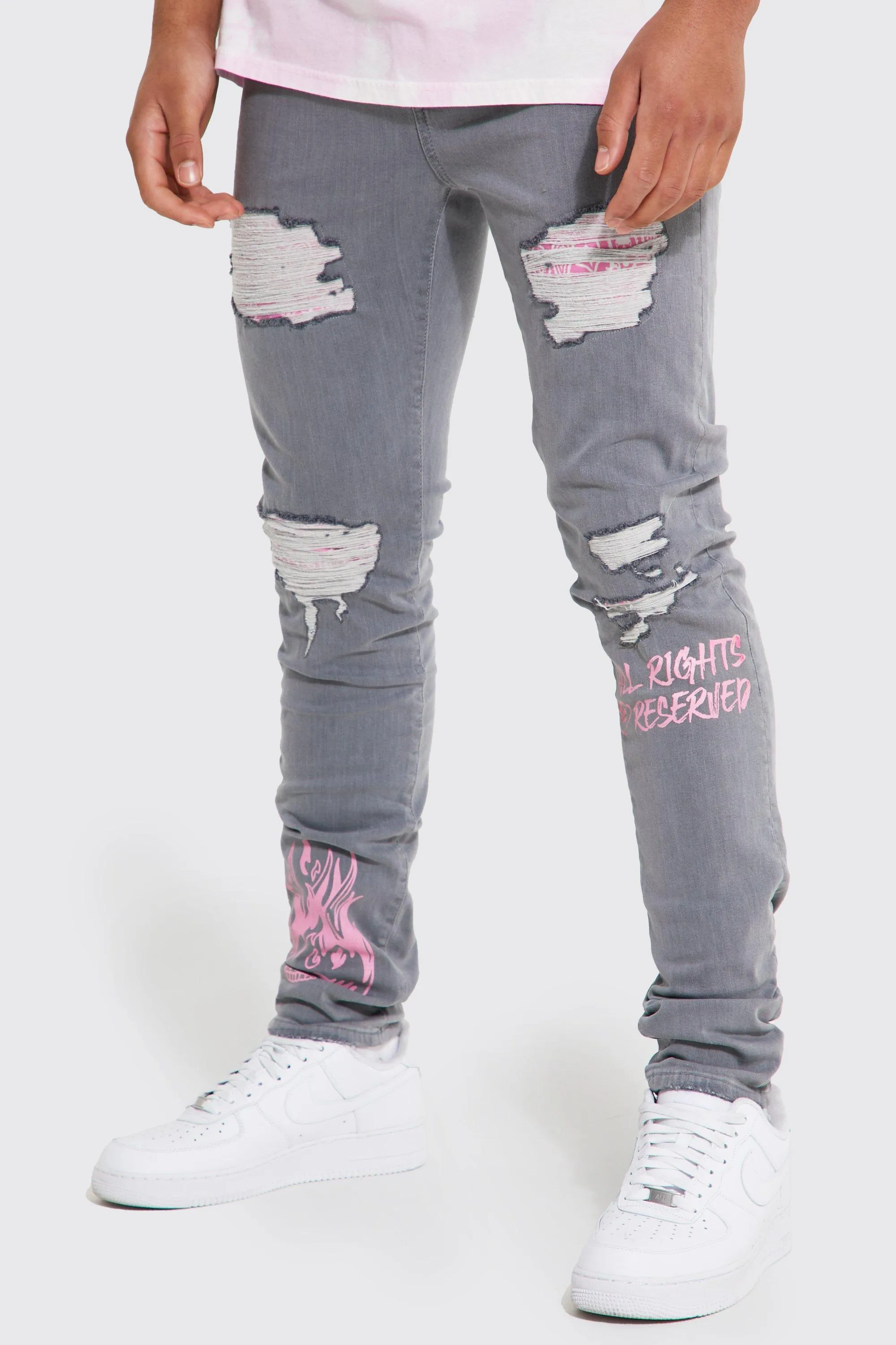 Tall Skinny Bandana Rip Graffiti Jean
