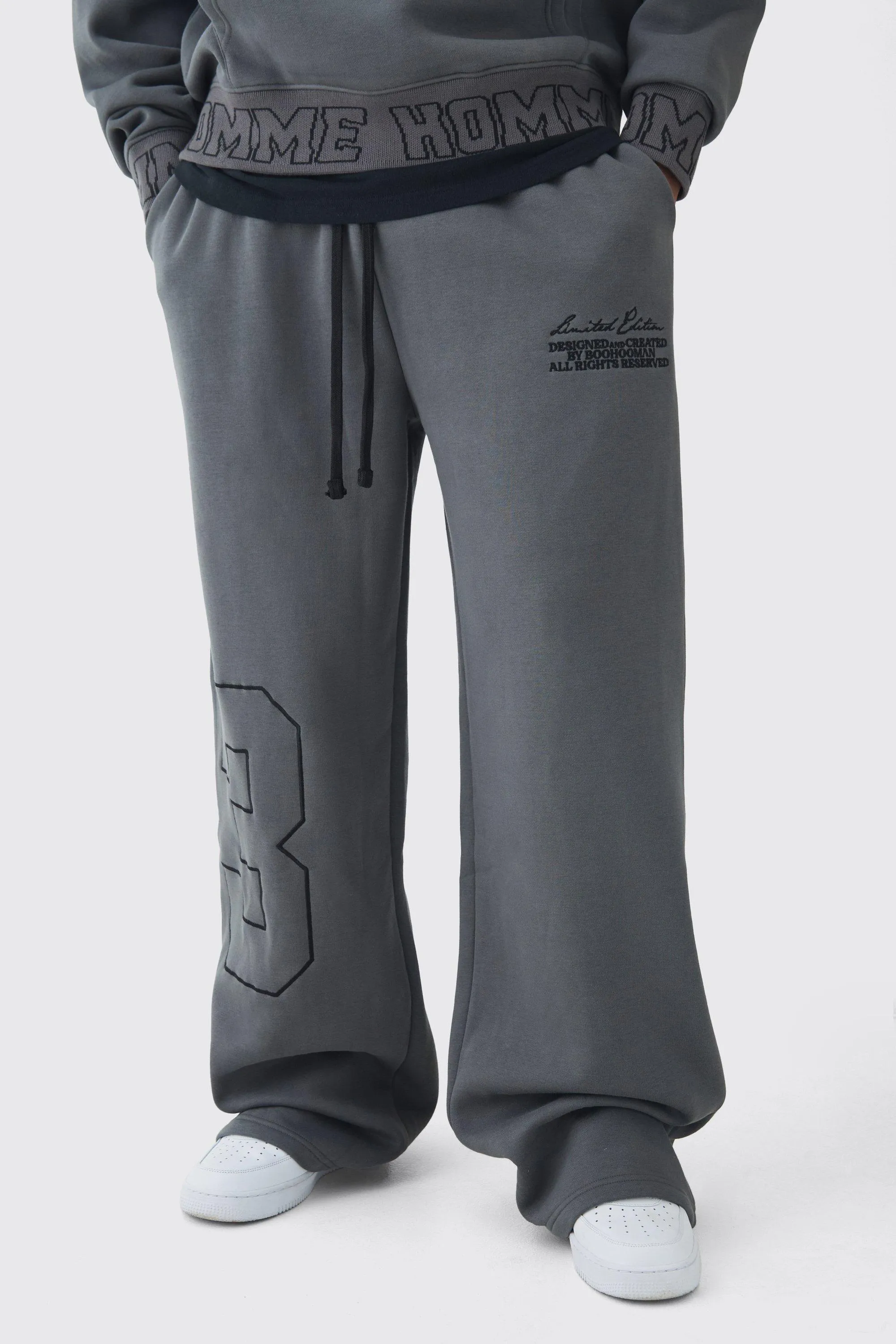 Tall Wide Leg Homme Embroidered Varsity Joggers