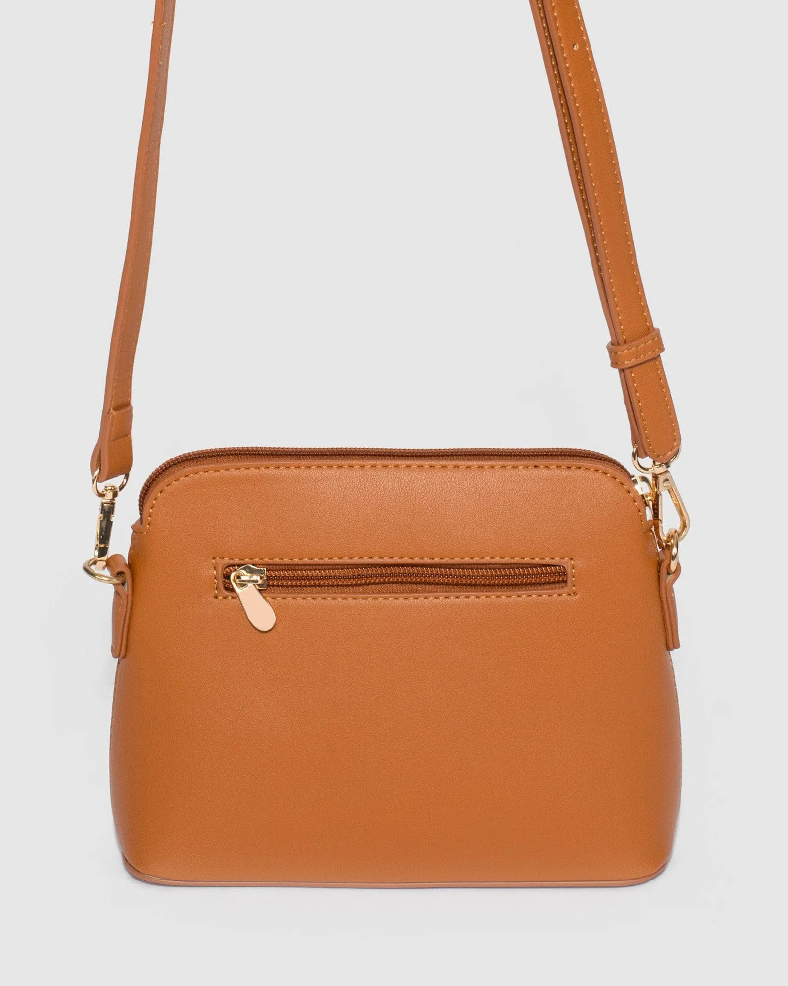 Tan Karen Buckle Crossbody Bag