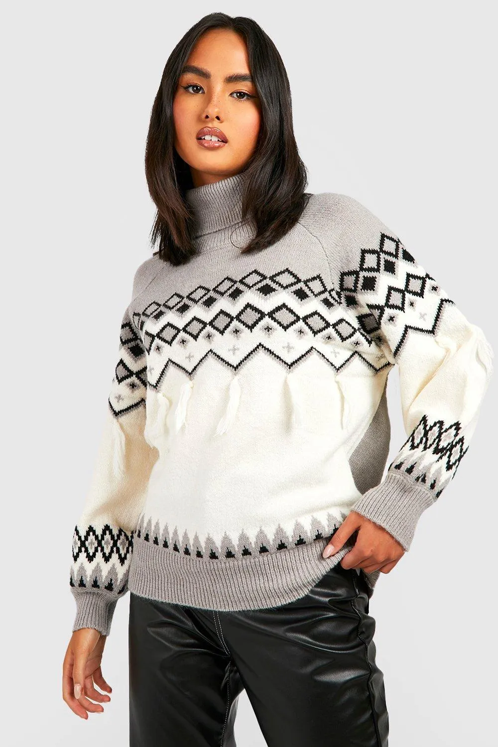 Tassel Fairisle Turtleneck Sweater