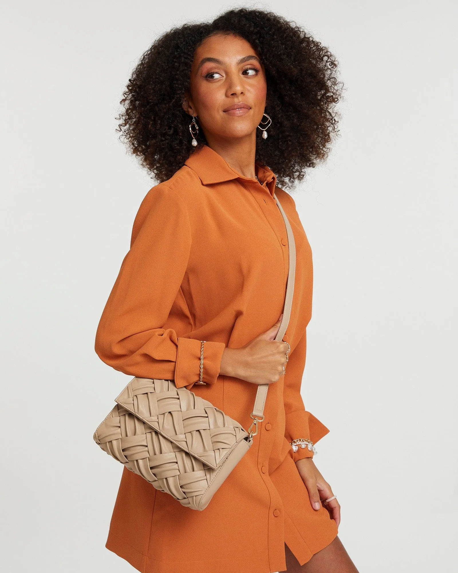 Taupe Jehanna Weave Crossbody Bag