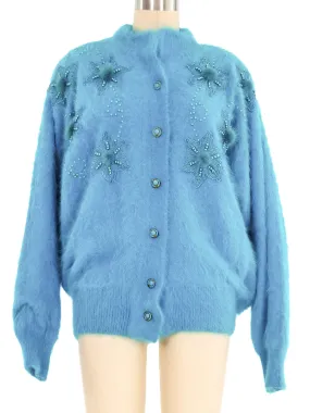 Teal Angora Embellished Cardigan