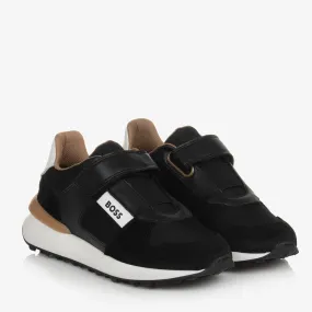 Teen Boys Black Leather & Suede Trainers