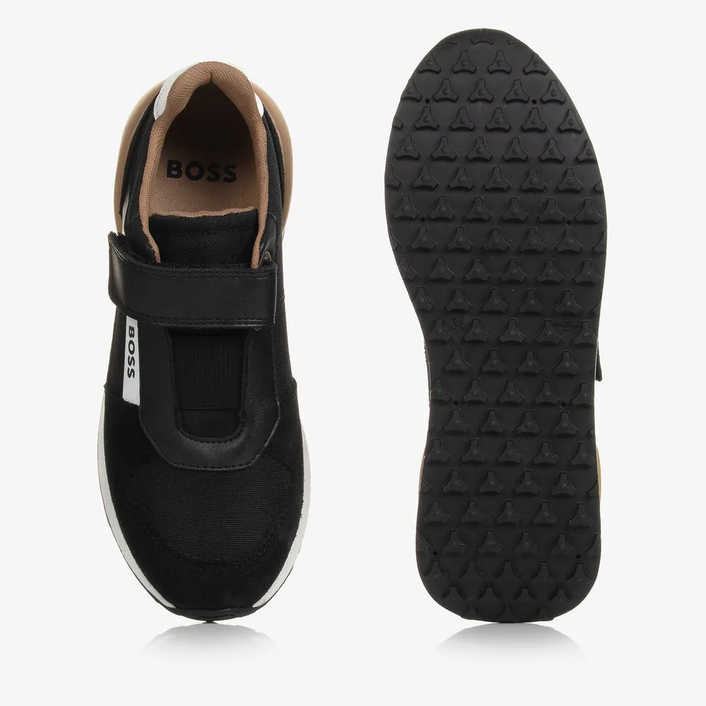 Teen Boys Black Leather & Suede Trainers