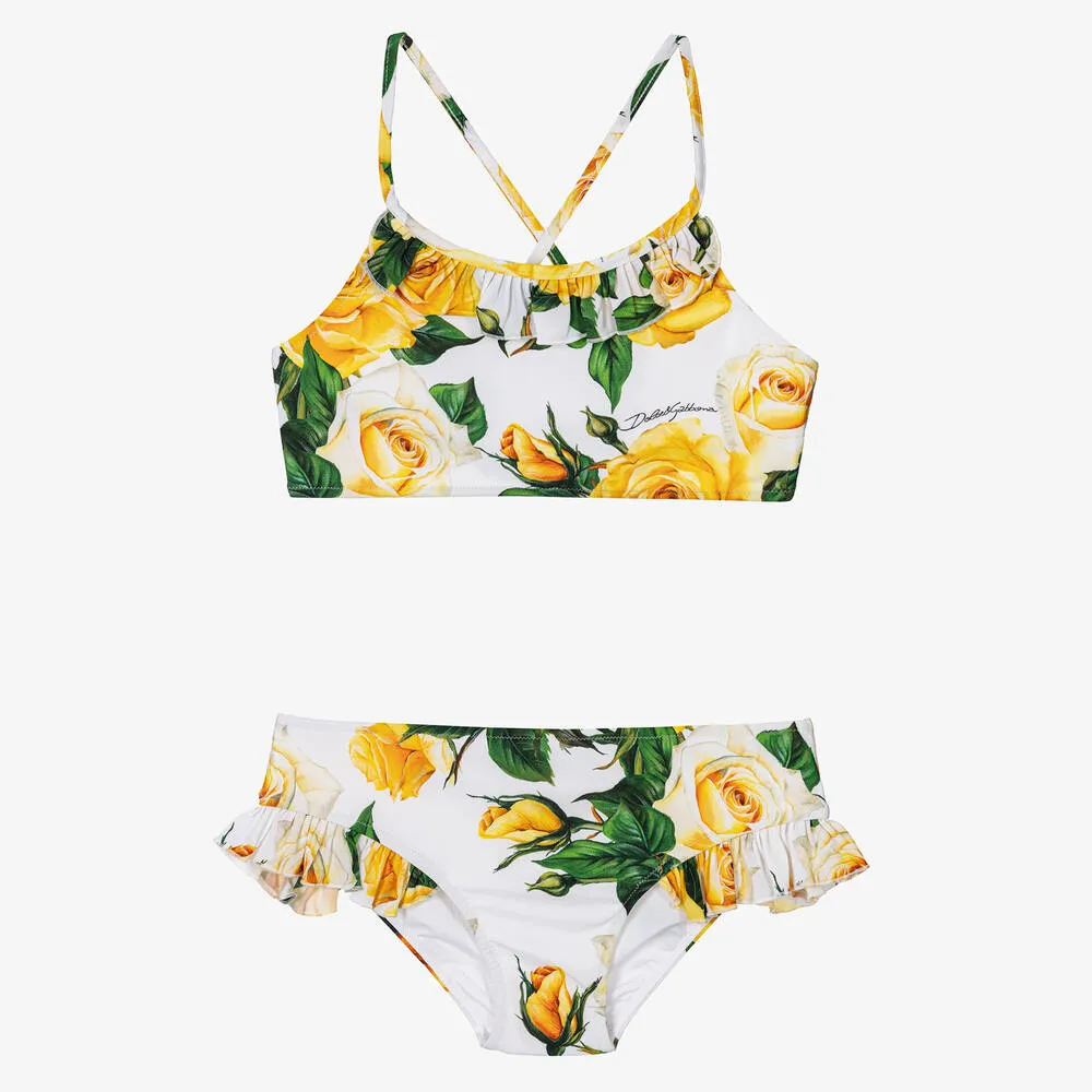 Teen Girls Yellow Rose Print Bikini