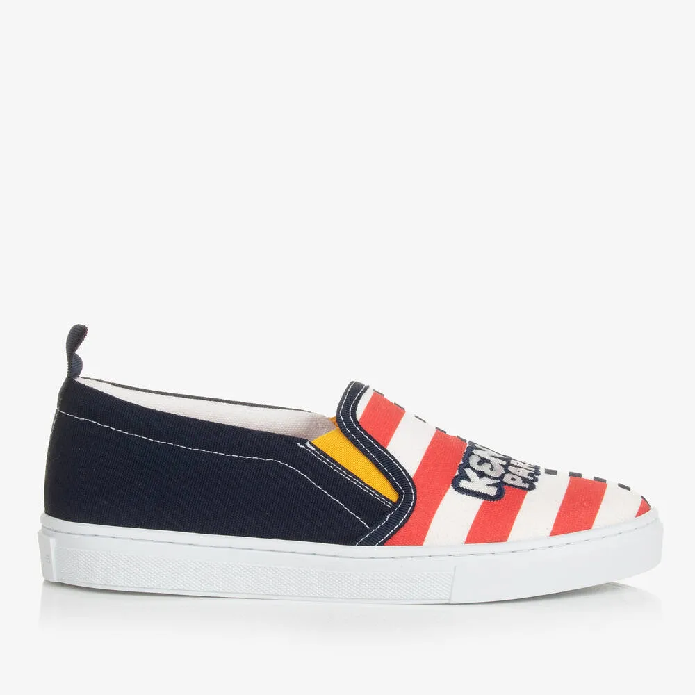 Teen Navy Blue Striped Canvas Trainers