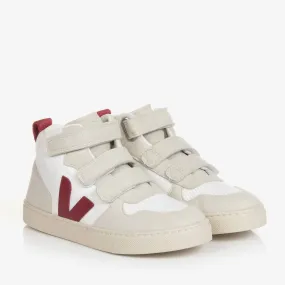 Teen White & Red V-10 Mid Trainers