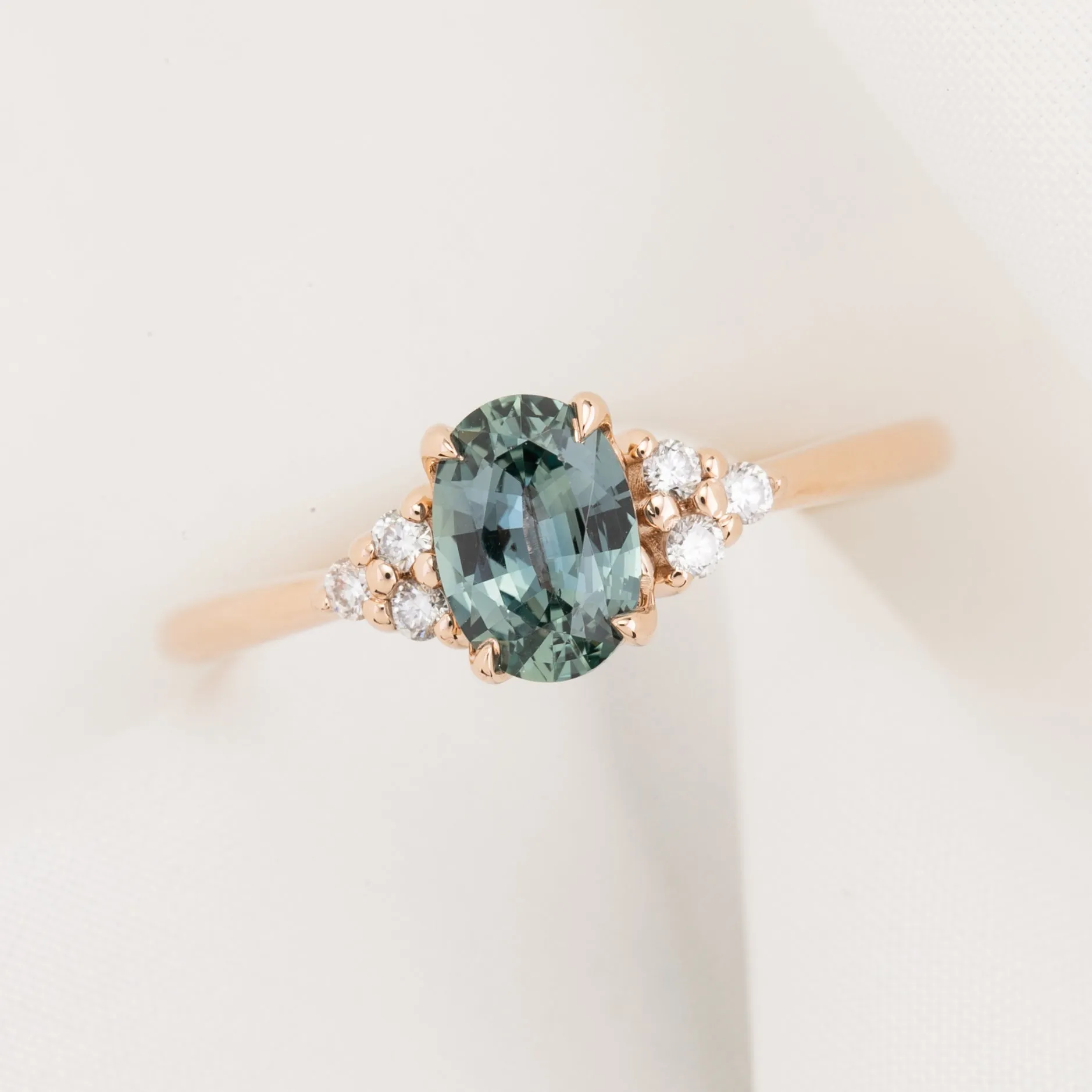 Teresa Ring 0.86ct Blue Green Madagascar Sapphire, 14K Rose Gold (One of a kind)