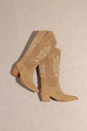 The Flora Taupe Suede Western Boots