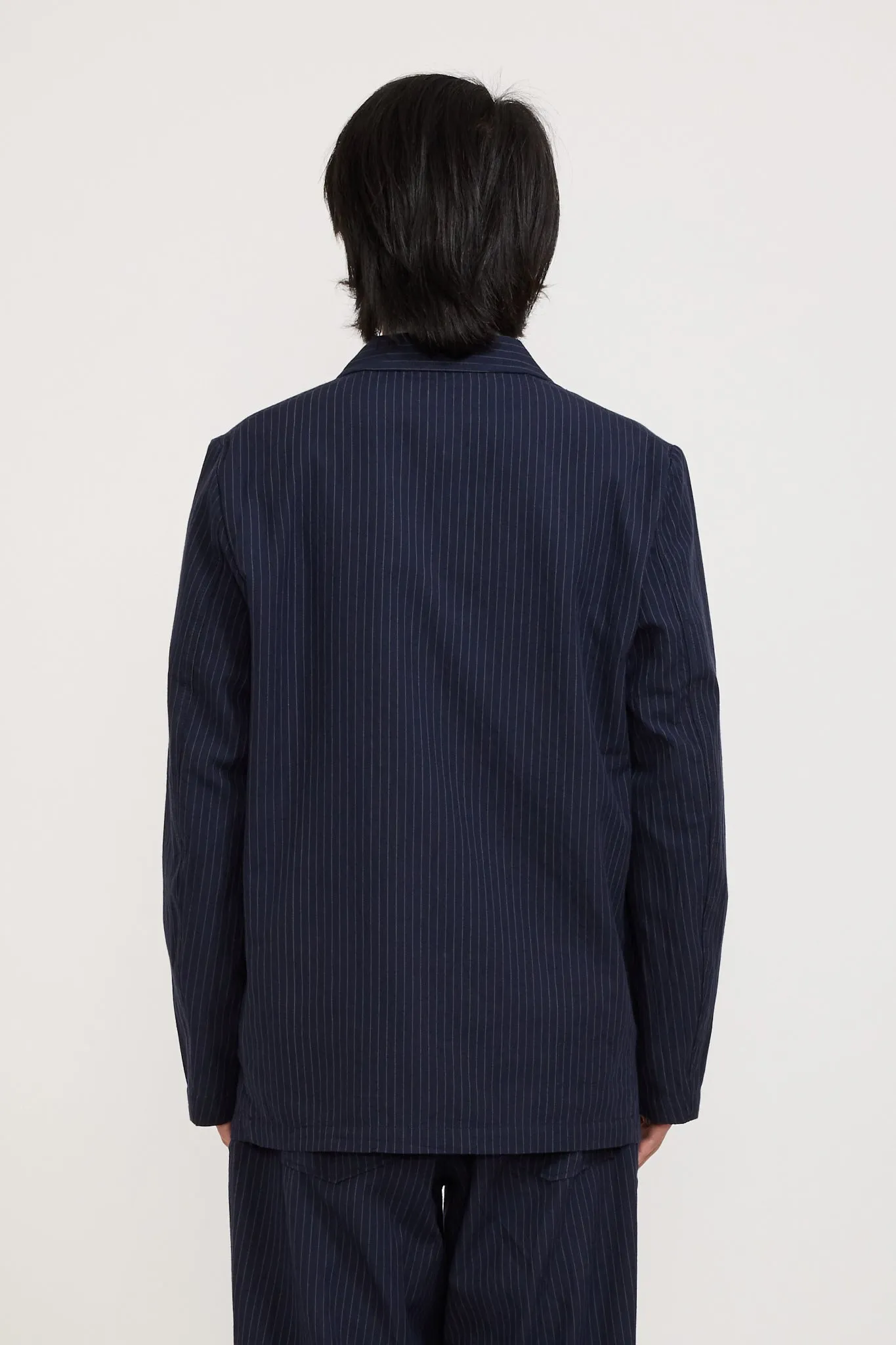 Three Button Jacket Cotton Pinstripe Navy