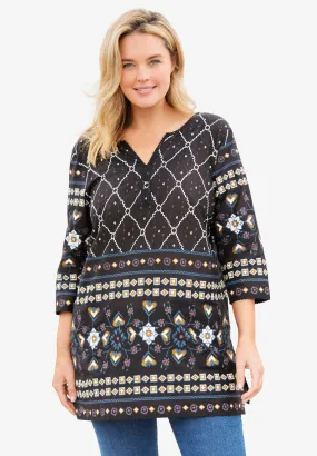 Three-Quarter Sleeve Border Print Tunic