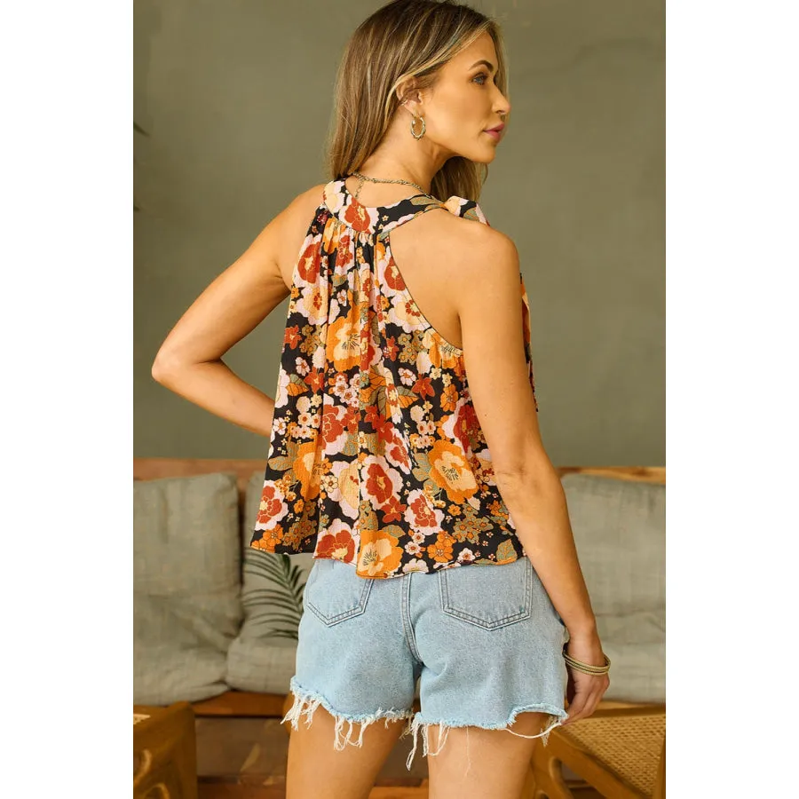 Tied Printed Grecian Neck Tank