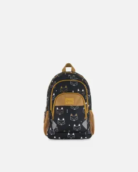 Toddler Backpack Black Printed Fox