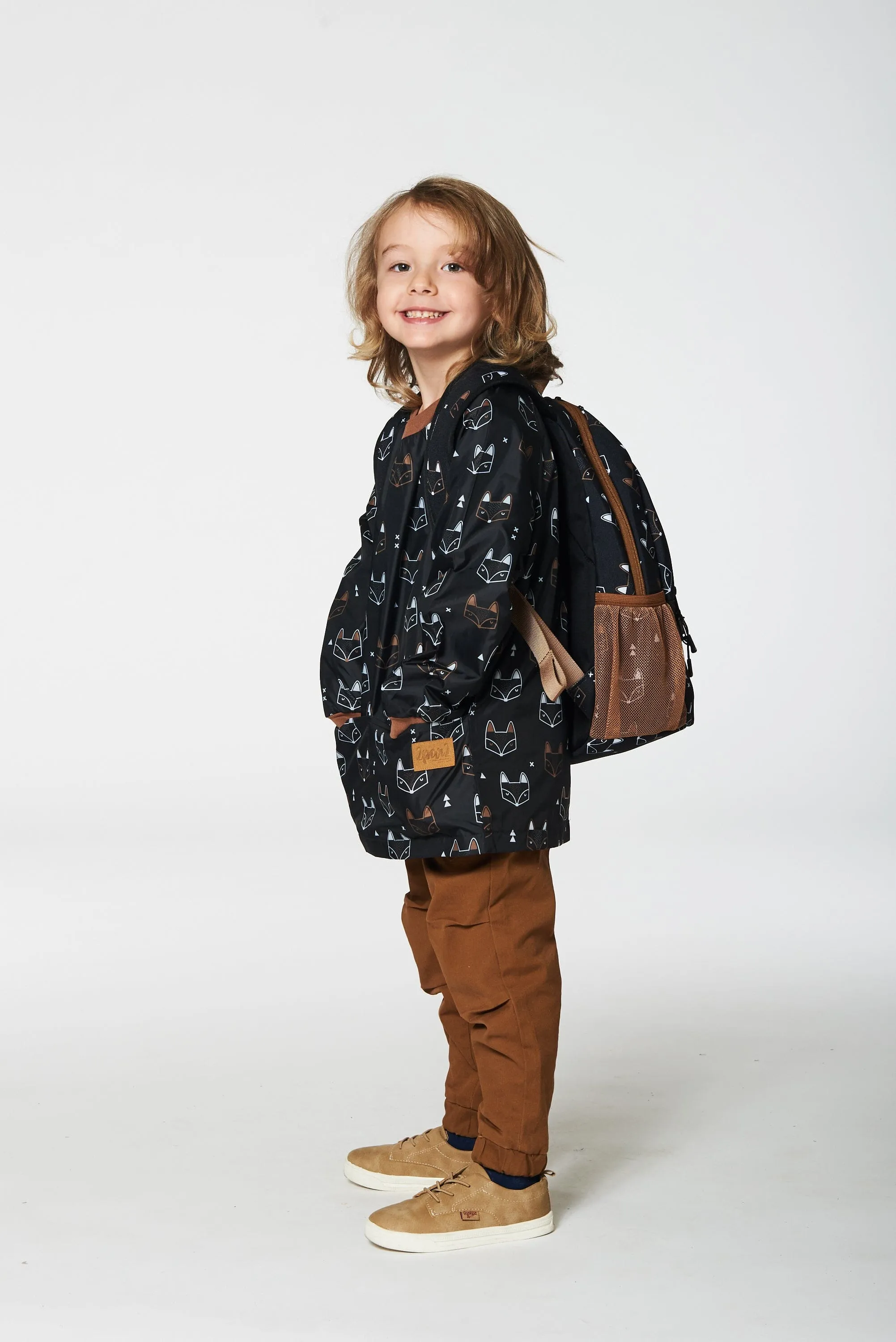 Toddler Backpack Black Printed Fox