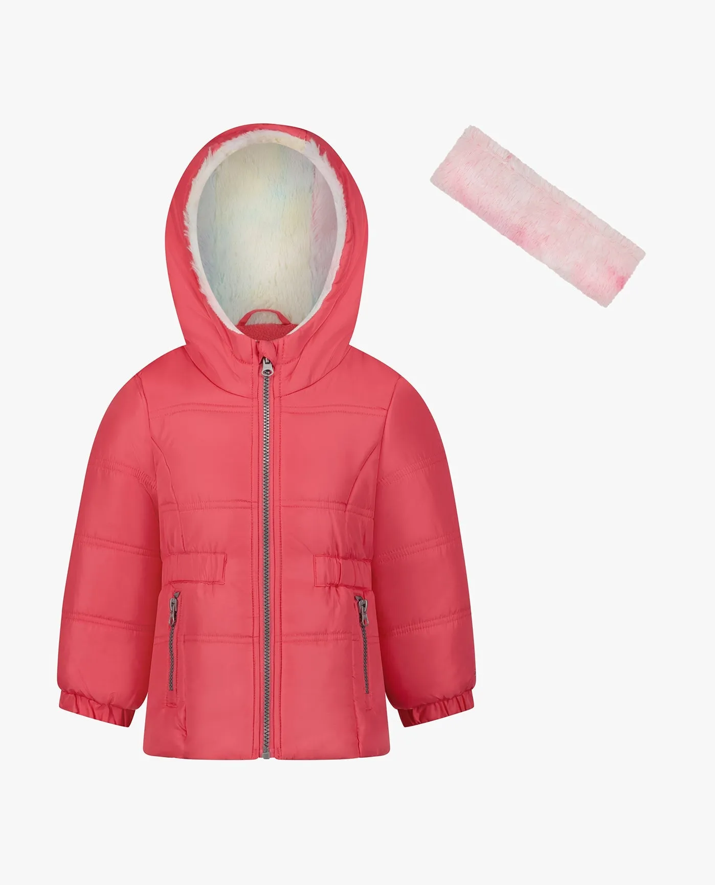 TODDLER GIRLS ZIP-FRONT HOODED MID CINCH PUFFER