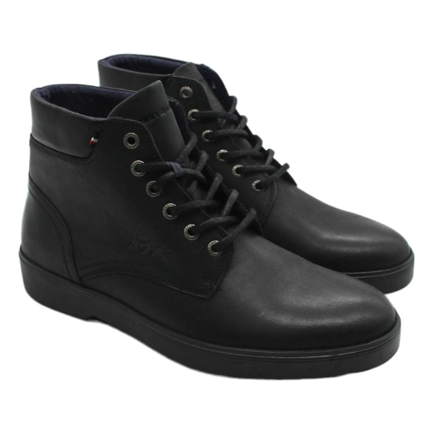 Tommy Hilfiger Black Leather Lace-up Ankle Boots