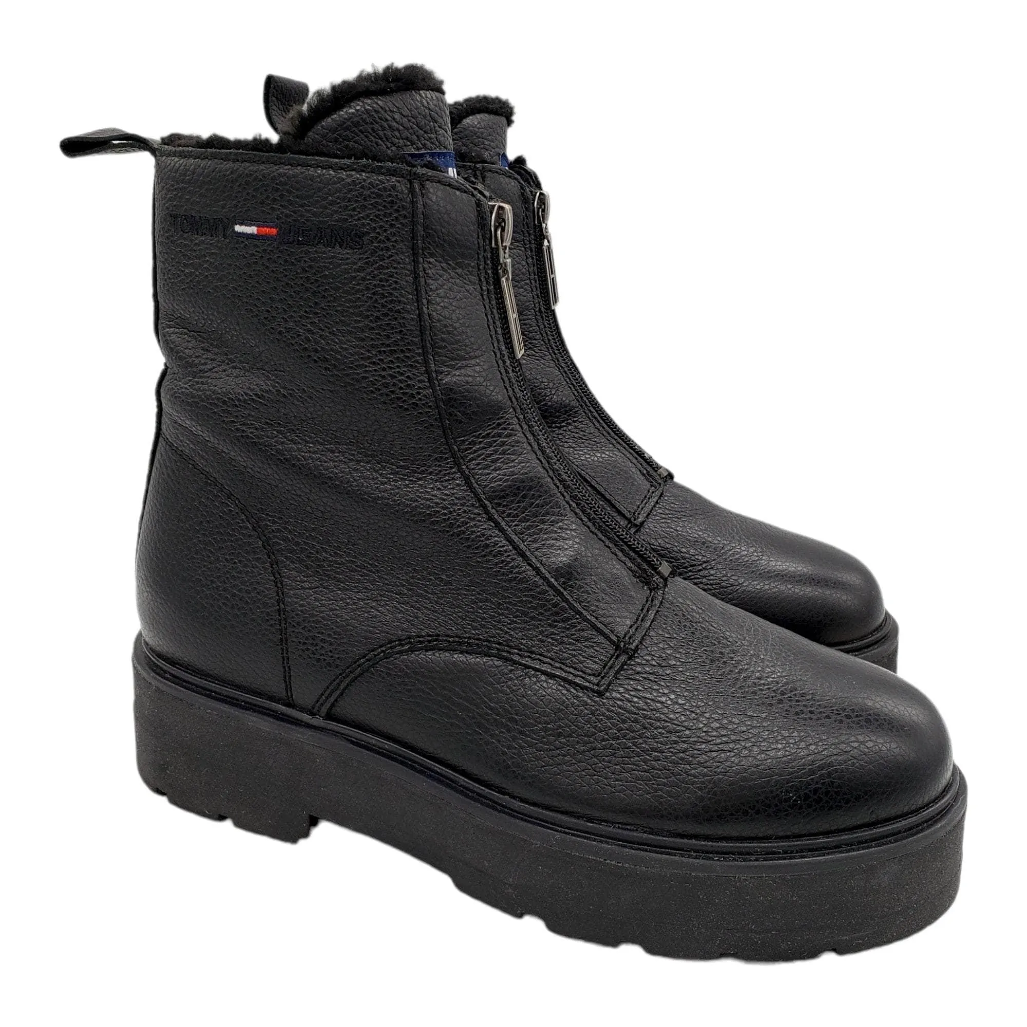 Tommy Hilfiger Black Leather Warmlined Chunky Boots