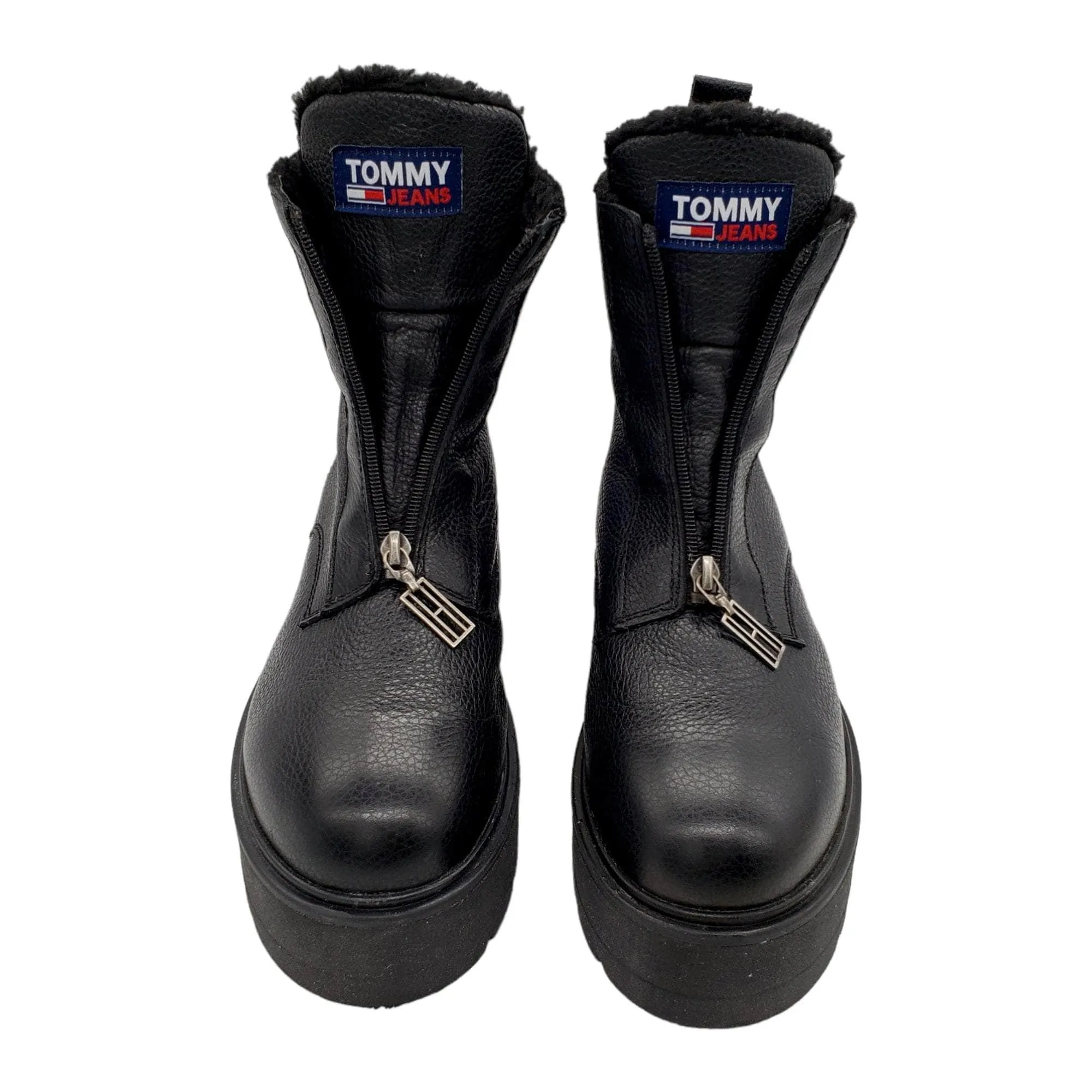 Tommy Hilfiger Black Leather Warmlined Chunky Boots