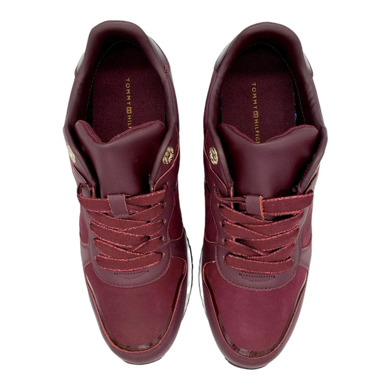 Tommy Hilfiger Wine Leather & Suede Trainers