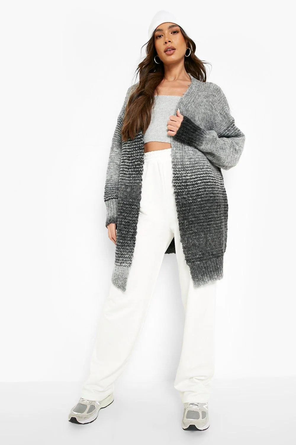 Tonal Ombre Balloon Sleeve Cardigan