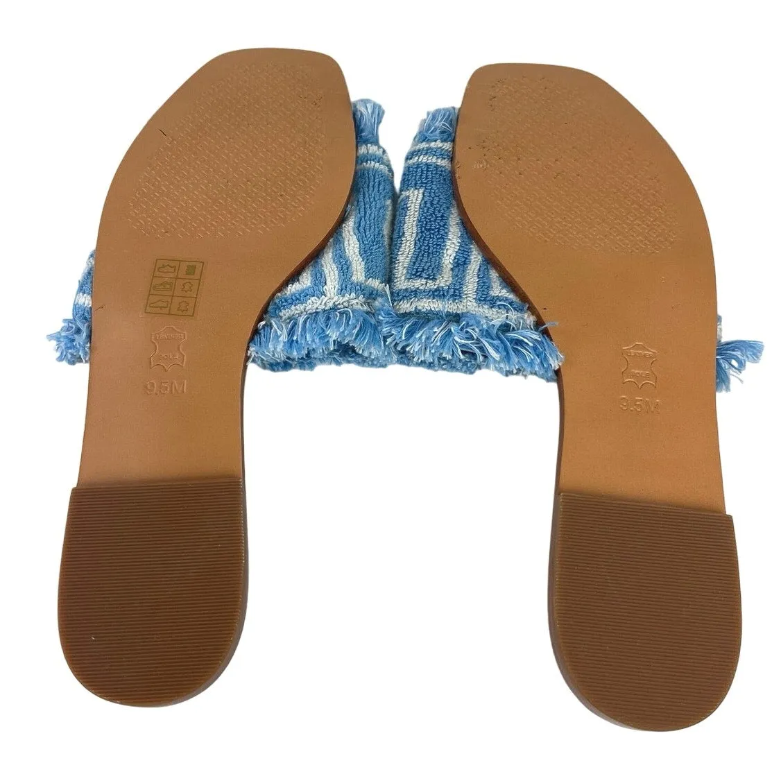 Tory Burch Blue Terry Logo Fringe Trim Slip On Flats Slide Slippers Sandals 9.5M