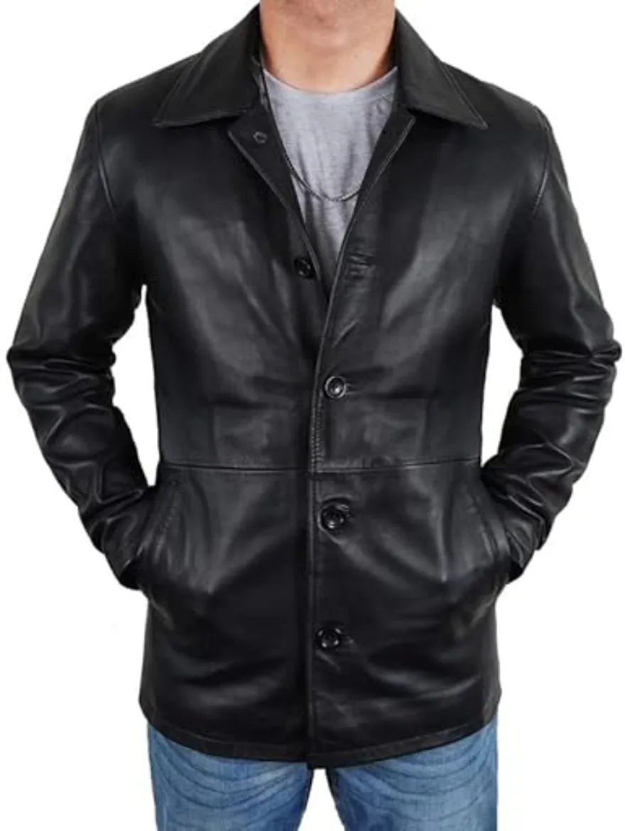 Trench Coat Mens Black Leather